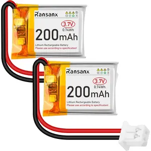 3.7V 200mAh 502025 Rechargeable Lipo Battery with Micro JST 2.0 Connector Integrated Protection Circuit for Electronic Devices 2 Pcs