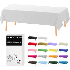 Plastic Table Cloth Disposable, 12 Pack White Rectangle Tablecloth Individually Wrapped for Indoor&Outdoor, 54 x 108 Inch Table Cover for Party, Picnic, Birthday, Wedding & Dinner
