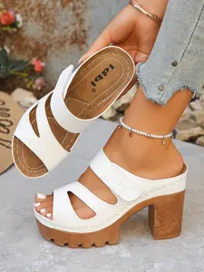 Women's Retro Thick Sole Waterproof Platform High Heel Sandals, Comfortable Slip-On Shoes for Daily Wear & Outdoor Activities