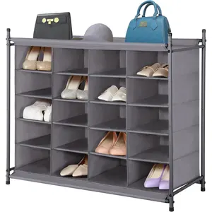 Stackable Shoe Cubby Organizer, Free Standing Shoe Cube Rack for Entryway, Bedroom, Apartment, Closet, 20-Cube Gray