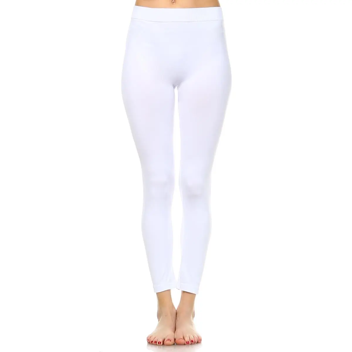 212 MAIN Women's Minimalist Full-Length Stretchy Solid Polyester Leggings - Soft, Casual, White, 1-Size Basic Bottoms, Ideal for Daily Wear with Tops, Bottom