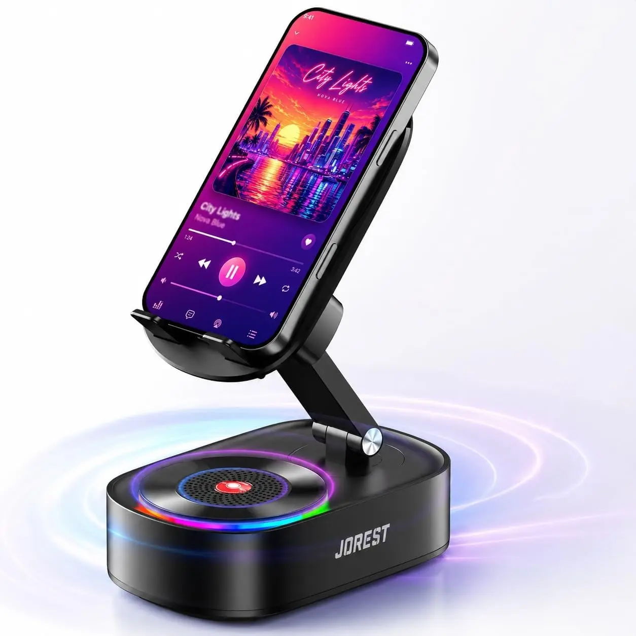 Wireless Induction Speaker with Bluetooth Audio, Compact Smartphone Holder & Cell Phone Stand, Foldable Audio Boosting Amplifier for iPhone, Android, iPad, Birthday Gift for Men, Devices