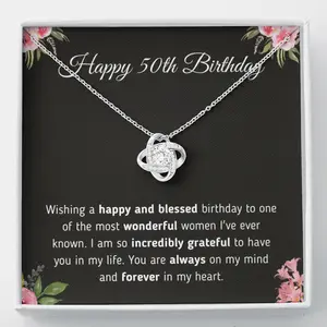Happy 50th Birthday Necklace Gift - You are always on my mind and Forever In My Heart - 50 Birthday Gift Love Knot Necklace LX070J, Jewelry Message Card, Necklace Gifts For Birthday, Anniversary, Christmas Day, Thanksgiving