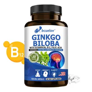 Bcuelov Memory Support Supplement, Ginkgo Biloba Vitamin B6, B12, Folic Acid, Supports Focus and Concentration - 120 Capsules