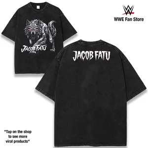 Jacob Fatu WWE Graphic Tee Vintage Wash 230gsm Cotton Men Top Bloodline Wolf Design Shirt Celebrating The Samoan Werewolf’s Explosive Wrestling Career Dominant Power Fearless In Ring Style Streetwear Fan Collection WrestleMania Inspired Apparel
