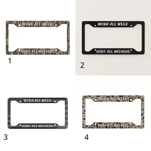 Work All Week Hunt All Weekend Custom Aluminum License Plate frame, Personalized Vanity Tag, Blank Aluminum Plate frame, 12.3×6.5 License Plate frame 4 Pre-Drilled Holes
