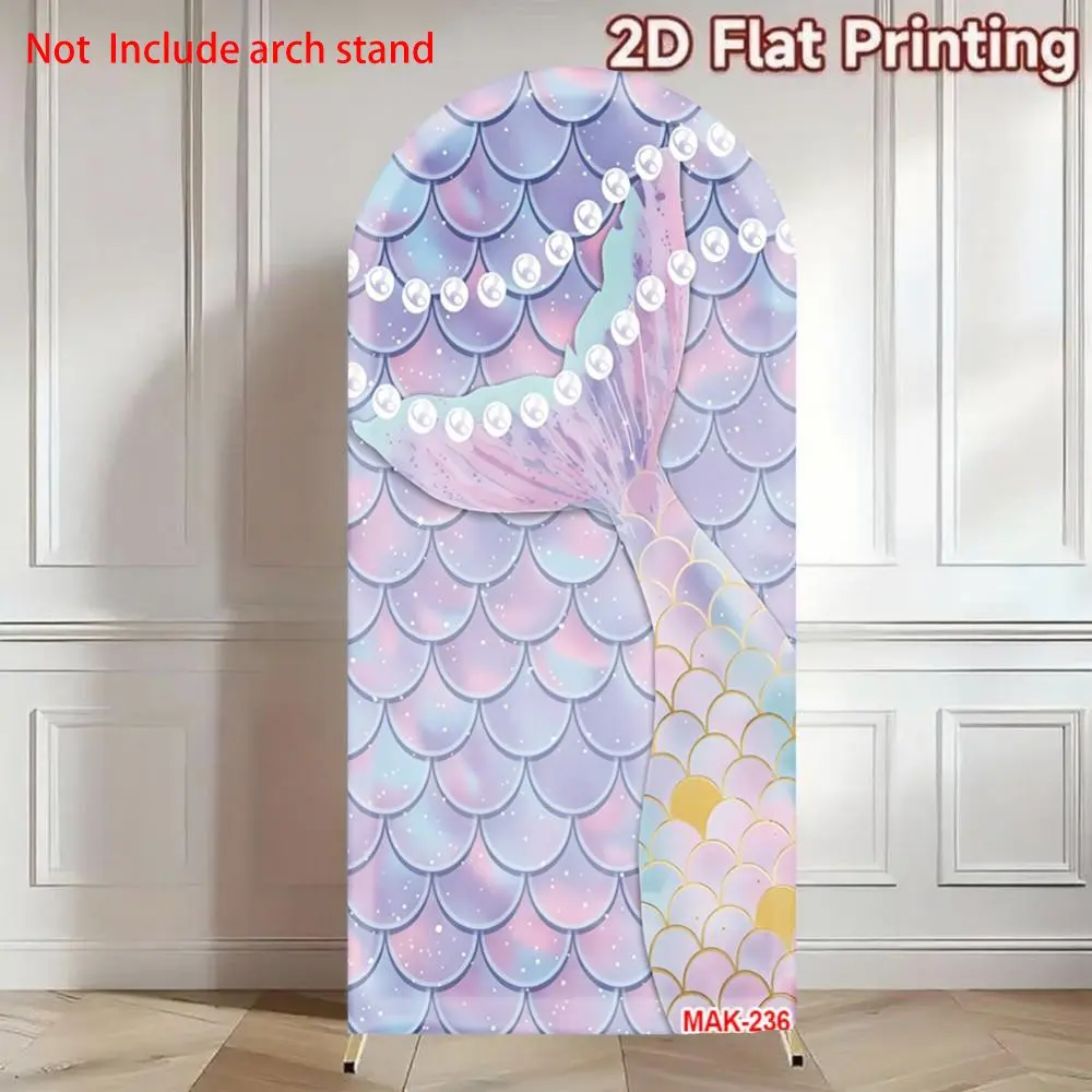 Mermaid Scale Tail Arch Cover Backdrop Elastic Double-Sided Seabed Fish Design for Wedding Baby Shower Birthday Party Custom Arched Background Decor Decorations Party Decoration Supplies