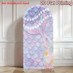 Mermaid Scale Tail Arch Cover Backdrop Elastic Double-Sided Seabed Fish Design for Wedding Baby Shower Birthday Party Custom Arched Background Decor Decorations