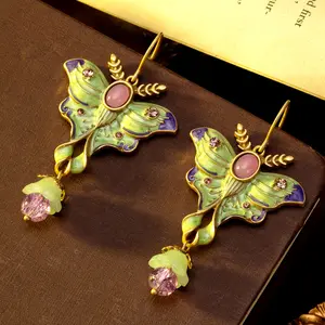 Women's Vintage Victorian Enamel Butterfly Dangle Earrings - Bohemian Charm Hook Costume Jewelry, Retro Gemstone Accessory Gift Option, Bohemian Earrings