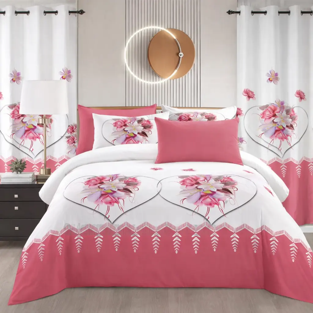 Romantic floral heart bedding set