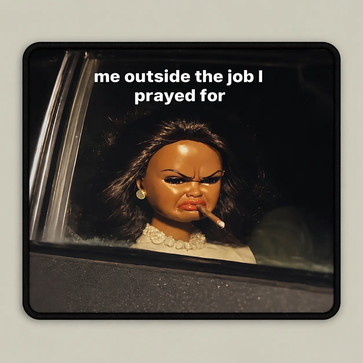 Bold, Funny Doll Face Mouse Pad - Computer Accessory for Office, Workspace Use
