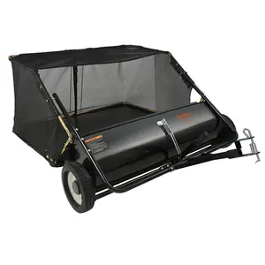 VEVOR Lawn Sweeper, 42.5", 25 cu. ft. Tow Behind Yard Sweeper, Dumping Rope Design & Heavy Duty, Durable to Use, Leaf & Grass Collector with Adjustable Sweeping Height for Picking Up Debris and Grass