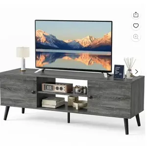 TV Stand for TVs up to 60", Modern Mid Century Entertainment Center with Storage, 2 Cabinet Media Console Table, Wood Gray