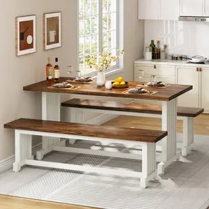 Dining   For 4-6, 3-Piece Kitchen  With 2 Benches, 47" Dining Room   For Home Kitchen, Restaurant table set White Glass Door Wardrobe Versatile Square Air Fryer Window