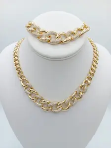 Yordy Elegant Princess Cut Choker Set for Women 14k Gold Plated with Zirconia High Quality 20" Choker & 8 1/2" Bracelet