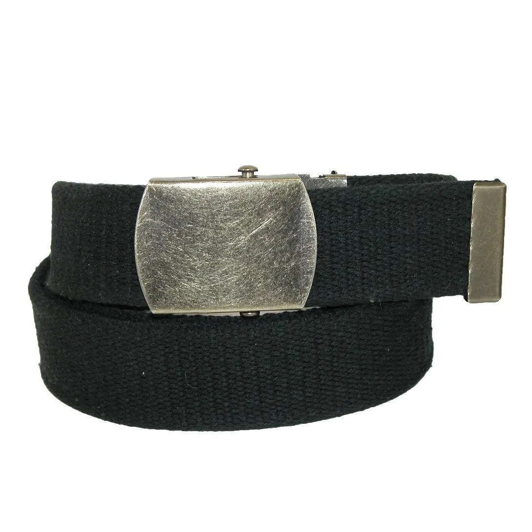 CTM Women's Cotton 1.5 Inch Belt with Vintage Military Buckle, Removable Buckle Belts