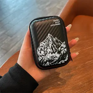 Compact Storage Bag with Eva Carbon Fiber Hard Edges, Durable Electronic Accessories Organizer, Ideal for Headphones HDD Cables