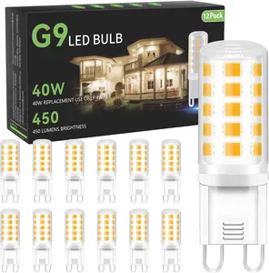 12 Pack G9 LED Bulb 4W Equivalent 40 Watt, Replacement G9 Halogen Light Bulb, 3000K Soft Warm White, T4 Bi-pin Base, Small G 9 Socket for Chandelier, 120V, 450 Lumen, Non-dimmable