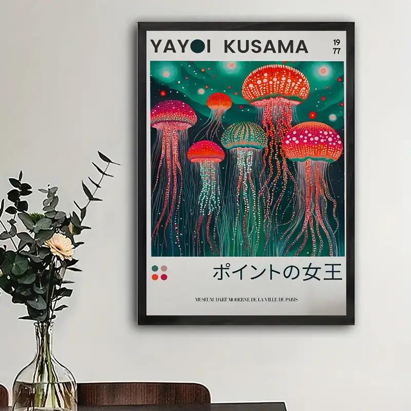Yayoi Kusama Style Psychedelic Jellyfish Pop Art Print - Vertical Canvas Poster, Neon Abstract Ocean Wall Decor for Bedroom, Living Room, Office Indoor/Outdoor Use - Modern Japanese Pop Art Poster for Spring and Fall Aesthetics restaurant