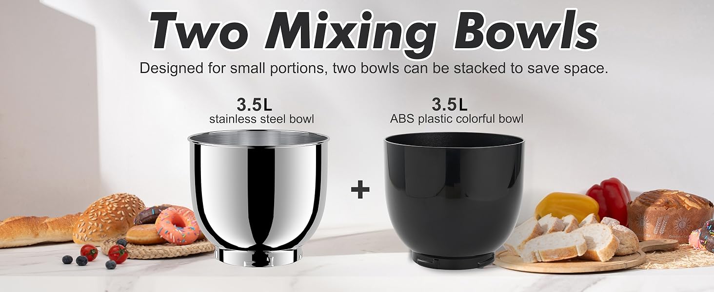 Kitchen in the Box Stand Mixer, 3.5QT Compact Kitchen Electric Mixer with Steal Mixing Bowls, 10-Speed Tilt-Head, Dough Hook, Flat Beater, Whisk – Lightweight, Small Stand Mixer for Baking, Cooking, Daily Use