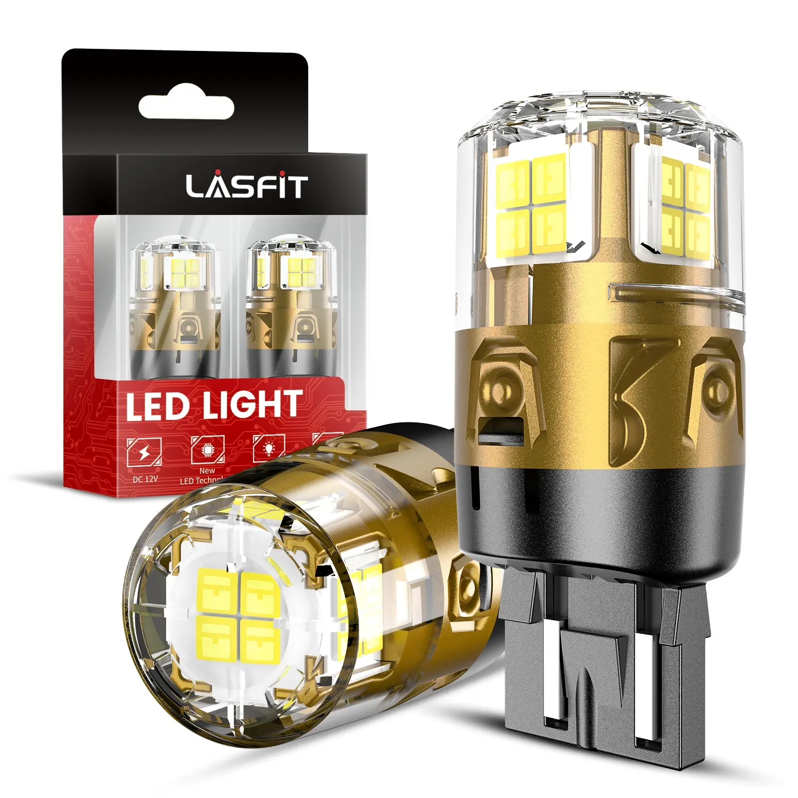 Lasfit W21W 7443 7440 7444 Super Bright LED Reverse Backup Tail Bulbs, Upgraded L2 Series, 2-Pack, OEM Universal Fit, 1600lm/Set, Plug-N-Play Aluminum Alloy Frame, Built-In Constant Current IC Driver Car Replacement Lights, Backup Lights
