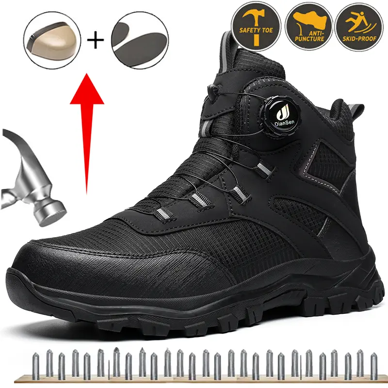 Men's Steel Toe Safety Shoes, Lightweight Puncture-Resistant Work Boots with Breathable Mesh Upper, Anti-Slip for Construction & Warehouse, Comp Toe Work & Safety Footwear, Non-Slip Work & Safety Footwear