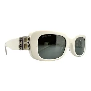 Balenciaga BB Hinge Oval Sunglasses White Silver