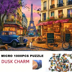 1000pcs Paris at Dusk Mini Jigsaw Puzzle | Premium Gray Board, 38x26cm (15x10.2 Inches) – Ideal for Adults, Portable, Cardboard, Christmas Gifts, Holiday Stocking Stuffers, Home Decor & Relaxation