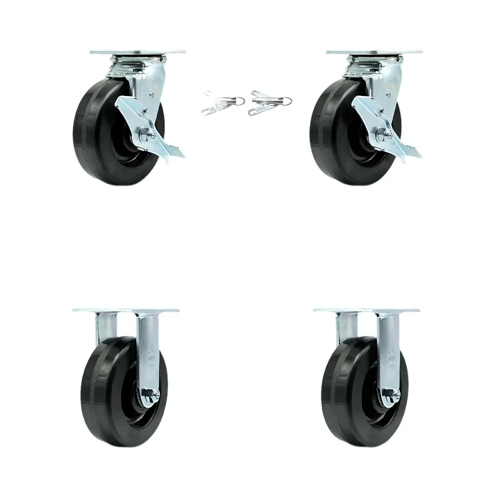 Service Caster SCC-30CS620-PHB-TLB-BSL-2-R-2 Heavy Duty Swivel Castors for Carts, 6 in. Diameter, 2 in. Wide Impact Resistant Phenolic Wheels, Ball Bearings, 4800 lbs Total Capacity, Set of 4, 2 Bolt On Swivel with Brakes Locks, Casters, Equipment, Indust
