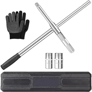 Lug Wrench, 4 Way Tire Iron for Car,Tire Wrench With 1\/2-Inch Drive and 2PCS Standard Sockets (17 mm\/19 mm, 21 mm\/23 mm), Detachable Rapid Cross Lug Nut Wrench