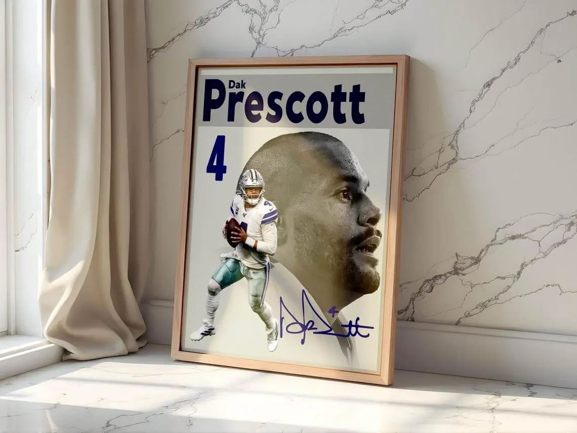 Dak Prescott Poster, NFL Quarterback Wall Art, Dallas Football Poster, Modern Sports Artwork for Game Room, Office & Fan Decor