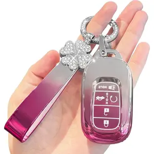Key Fob Cover for Honda 2024 2023 CRV HRV Civic Accord Pilot 5 Button Car Keys Case Shell Accessories Bling Keychain Full Protector TPU Women Girly Gradient Pink