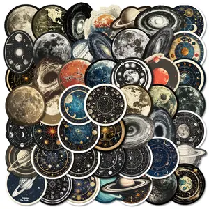 Space Themed Sticker, 50pcs/set Waterproof Self Adhesive Decor Paper with Storage Box, Decor Sticker for Gift Greeting Card Water Bottle Laptop Phone, Sticker Packs