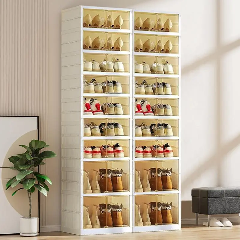 Transparent 7+2-Tier Collapsible Expandable Shoe Rack, Durable Collapsible Design, Adjustable Rectangle Closet Storage Organizer, Holds 18 Pairs, 25kg Capacity, for Bedroom Dorm Room Compact Spaces, Dorm Finds, Home Organizer