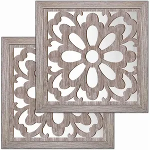 2 count Set Square Mandala Cutout Wall Mirror Decor - Farmhouse Rustic Decorative Mirrors for Bedroom Bathroom Living Room Kitchen Entryway 12x12 Inches