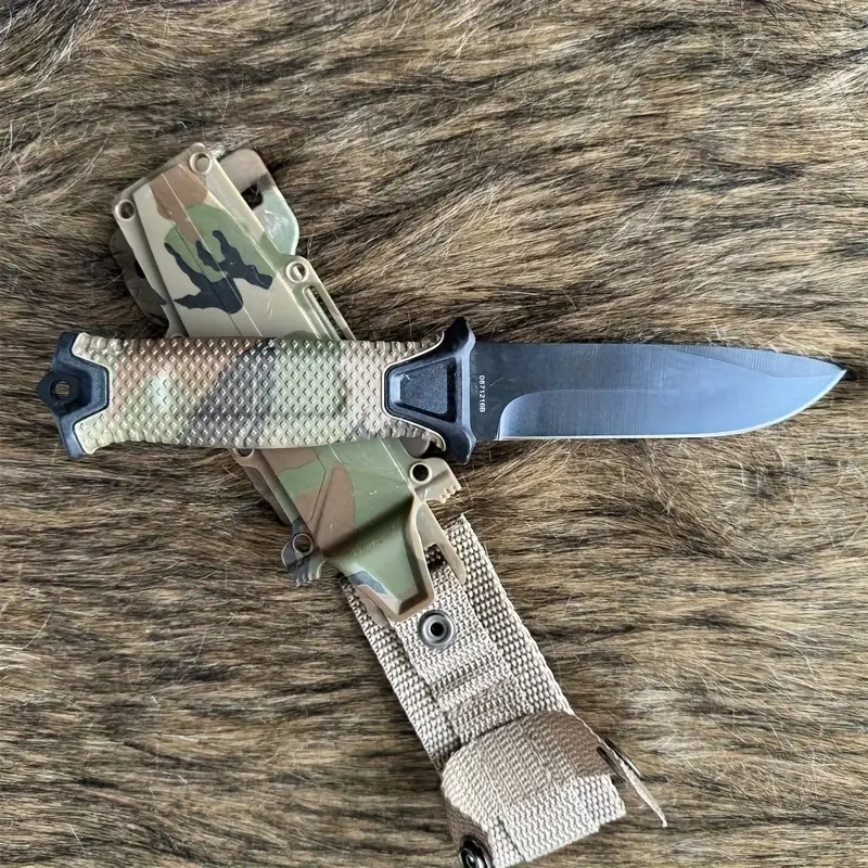 Premium Stainless Steel Fixed-Blade Camping Knife - Non-Slip Rubber Handle, V-Sharp Flat Steel Blade, Rustproof Non-Retractable EDC Outdoor Tool with Camouflage Sheath - Adults' Camping Fishing Essential (cm Measurement)