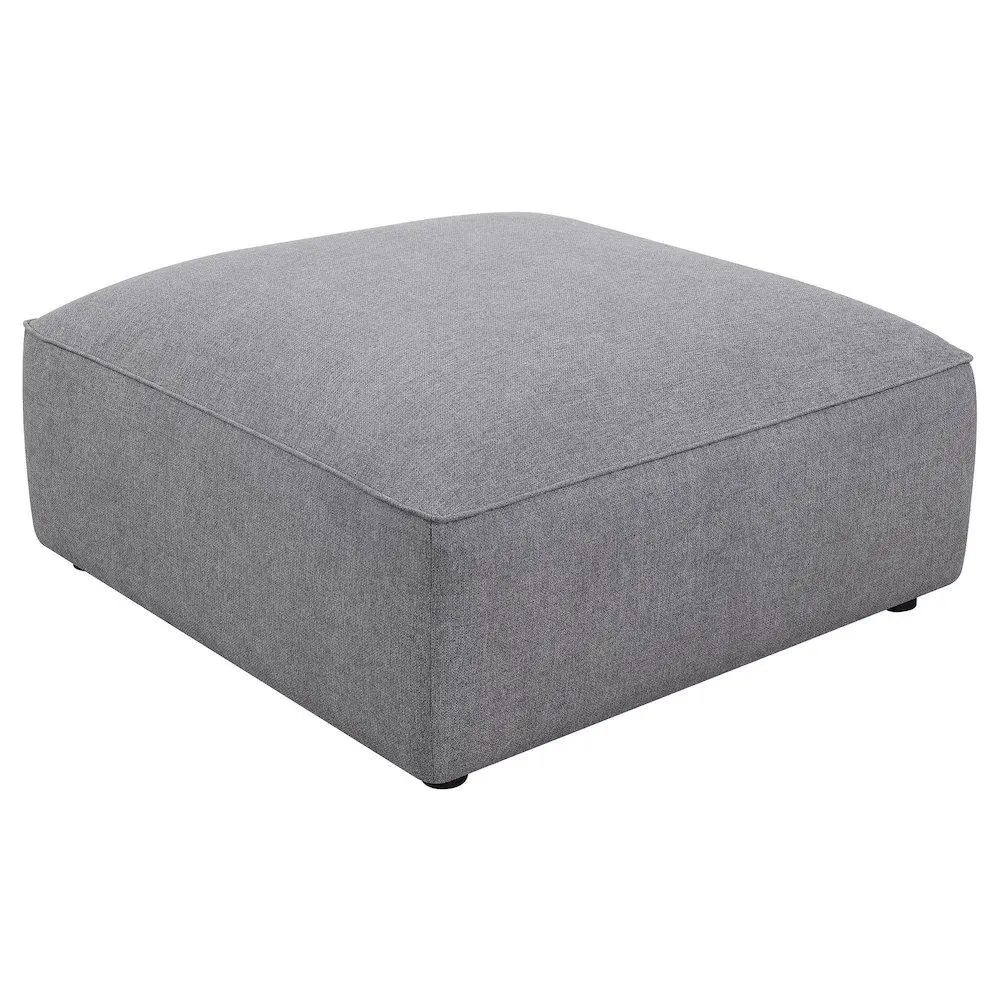 Jennifer Square Upholstered Ottoman - Grey Minimalist Woven Fabric Large Boxy Indoor Stool, Flat Top Tray Table Functionality, Multi-Functional Single Seat Modern Living Room Furniture That Doubles as Coffee Table