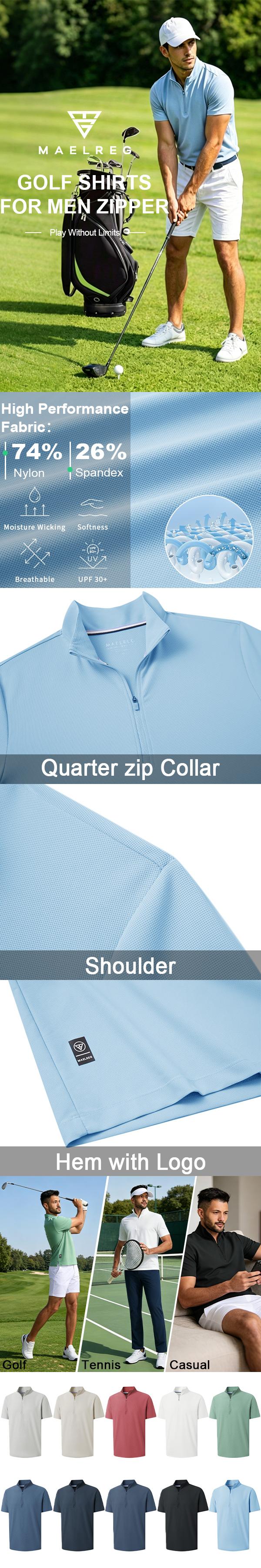 MAELREG Men's Waffle Texture Quarter Zip Golf Shirt &ndash; Dry Fit Performance Polo Short Sleeve, Perfect Father's Day Gift