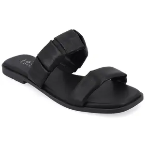 Journee Collection Women's Pegie Slip On Faux Leather Flat Sandals, 9 Black