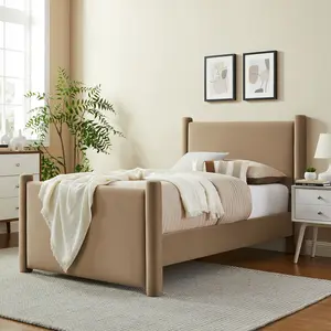 Rael Performance Velvet Twin Platform Bed in Taupe