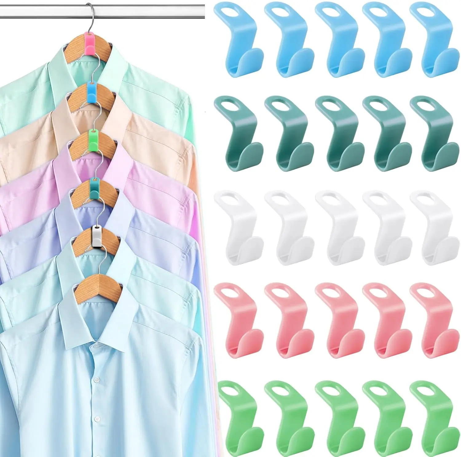 100 PCS Hanger Connector Hooks, Hangers Space Saving, Hanger Clips for Plastic Hangers(5 Color) 100 PCS Hanger Connector Hooks, Hangers Space Saving, Hanger Clips for Plastic Hangers(5 Color)