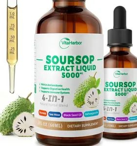 4-in-1 Soursop Bitters Liquid, Soursop Oil with Sea Moss & Black Seed Oil & Ashwagandha, for Immune & Digestive & Cell Support, Sugar-Free | Non-GMO | Vegan (2 Fl oz) Slightly Sweet Flavor