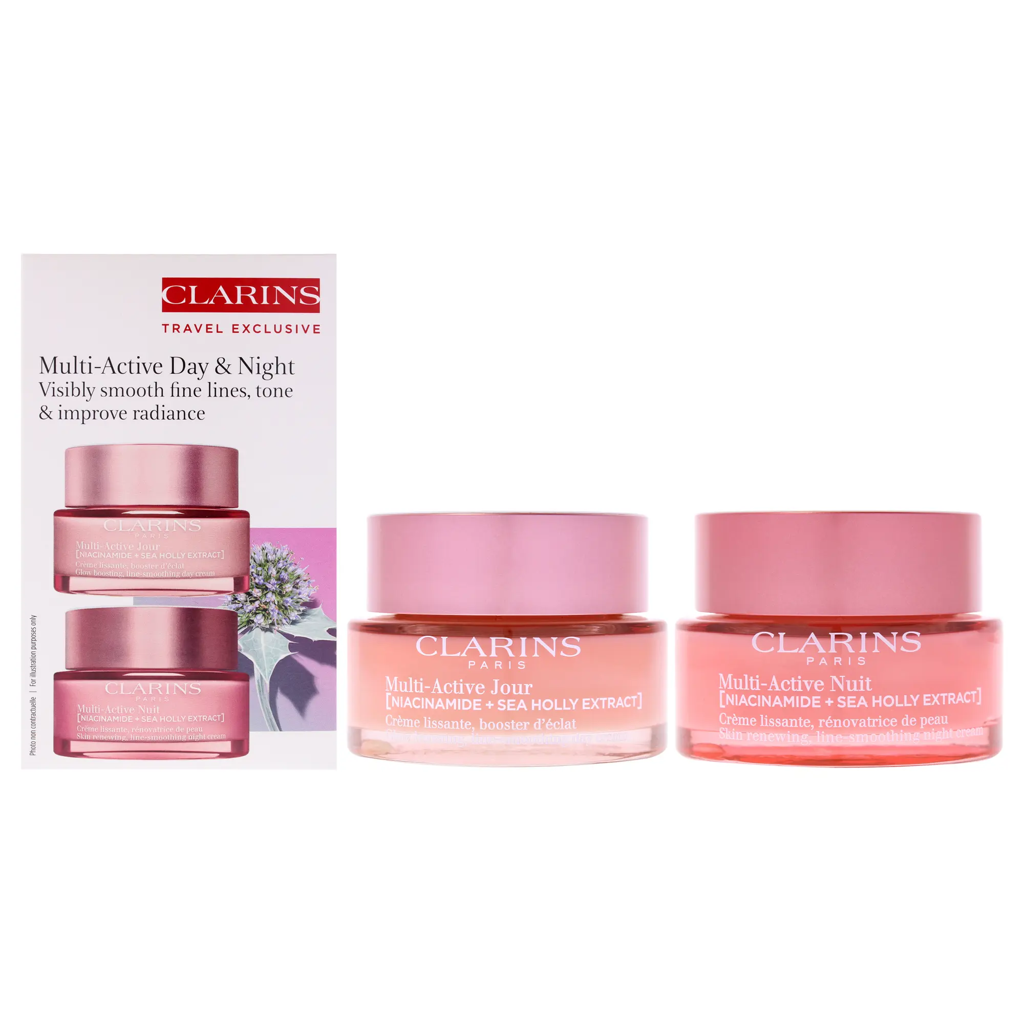 Multi-Active Partners Kit by Clarins for Unisex - 2 Pc 1.7oz Multi-Active Day Early Wrinkle Correction Cream, 1.7oz Multi-Active Night Youth Recovery Comfort Cream