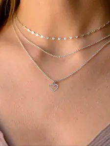 Elegant Heart Pendant Necklace Set, Three Layered Design with Sparkling Artificial Zirconia Stones, Perfect Jewelry Gift for Women