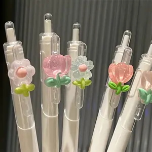 Cute Flower Press Pen Set, Smooth Writing Pens, Quick-Dry Neutral Ink Pens for Students, 0.5mm Tip, High-Quality Tulip Design, Pack of 2