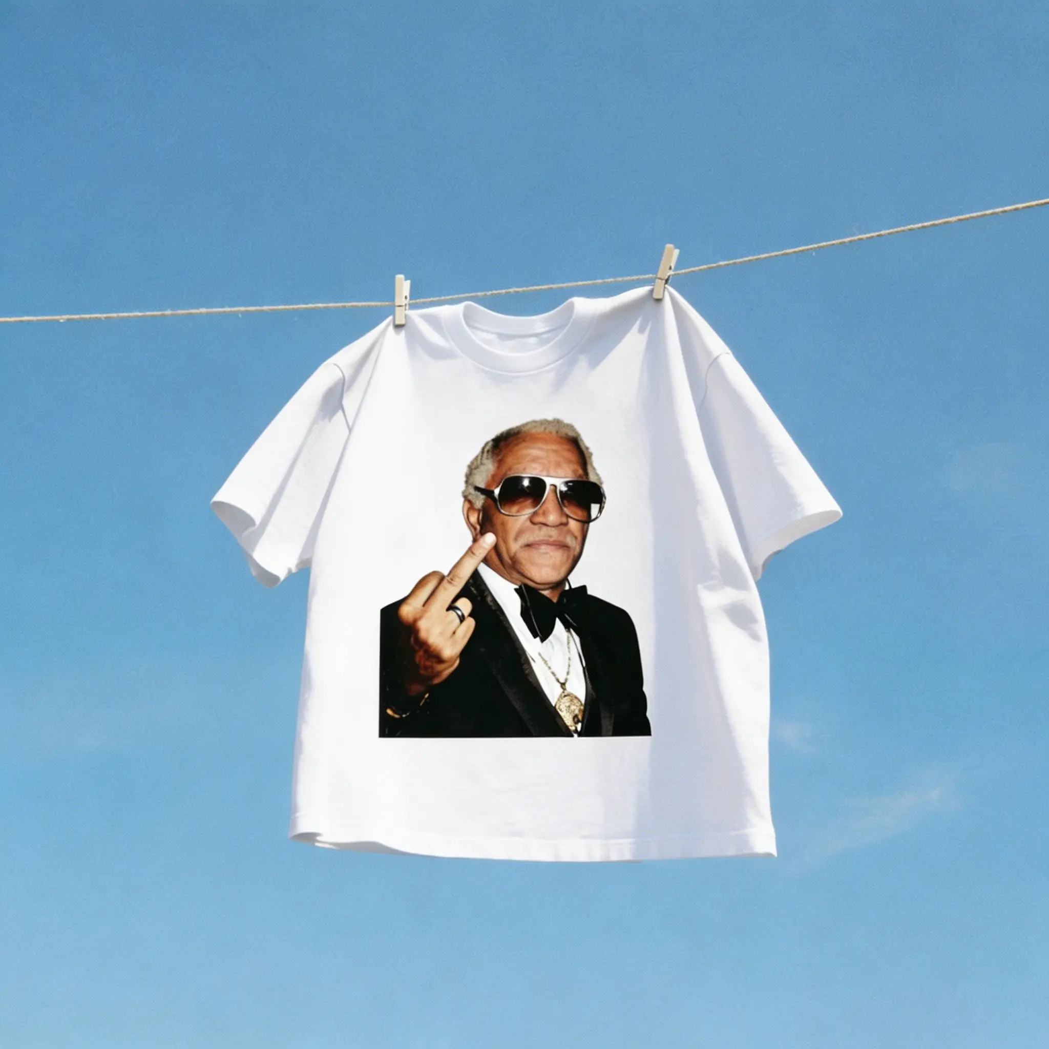 Vintage Retro Redd Foxx Middle Finger Portrait Graphic T-Shirt Sanford and Son Comedian 100% Cotton Streetwear Casual Short Sleeve Tee Men Women Unisex Black White