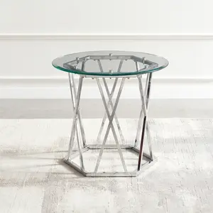 SALE - Escondido Glass Top End Table with Chrome Accents for Modern Home Decor 26"W x 26"D x 23"H Glass & Chrome Finish