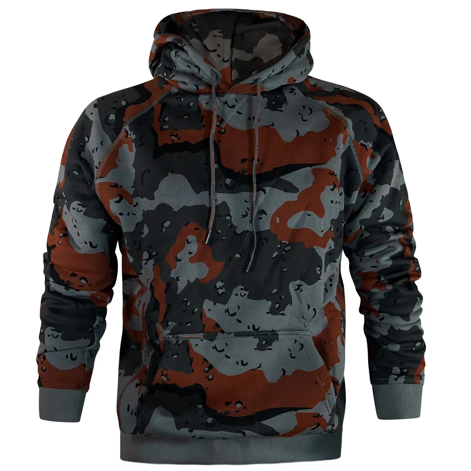 Men's Camo X-Ray Pull-On Hoodie - Fitted Longsleeves Soft Ribbed Fabric Tops with Ribbed Cuffs, 2 Pockets, Everyday Casual Pullover (Note: Size Down 1 Size)