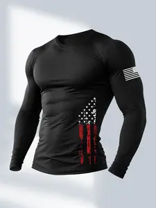 Men's American Flag Compression Shirt Long Sleeve Athletic Workout T-Shirt, Quick Dry Moisture Wicking Gym Top, Muscle Fit Base Layer for Running, Training & Casual Wear, Quick Drying Top, Fitness Apparel, Fitness Sport Top