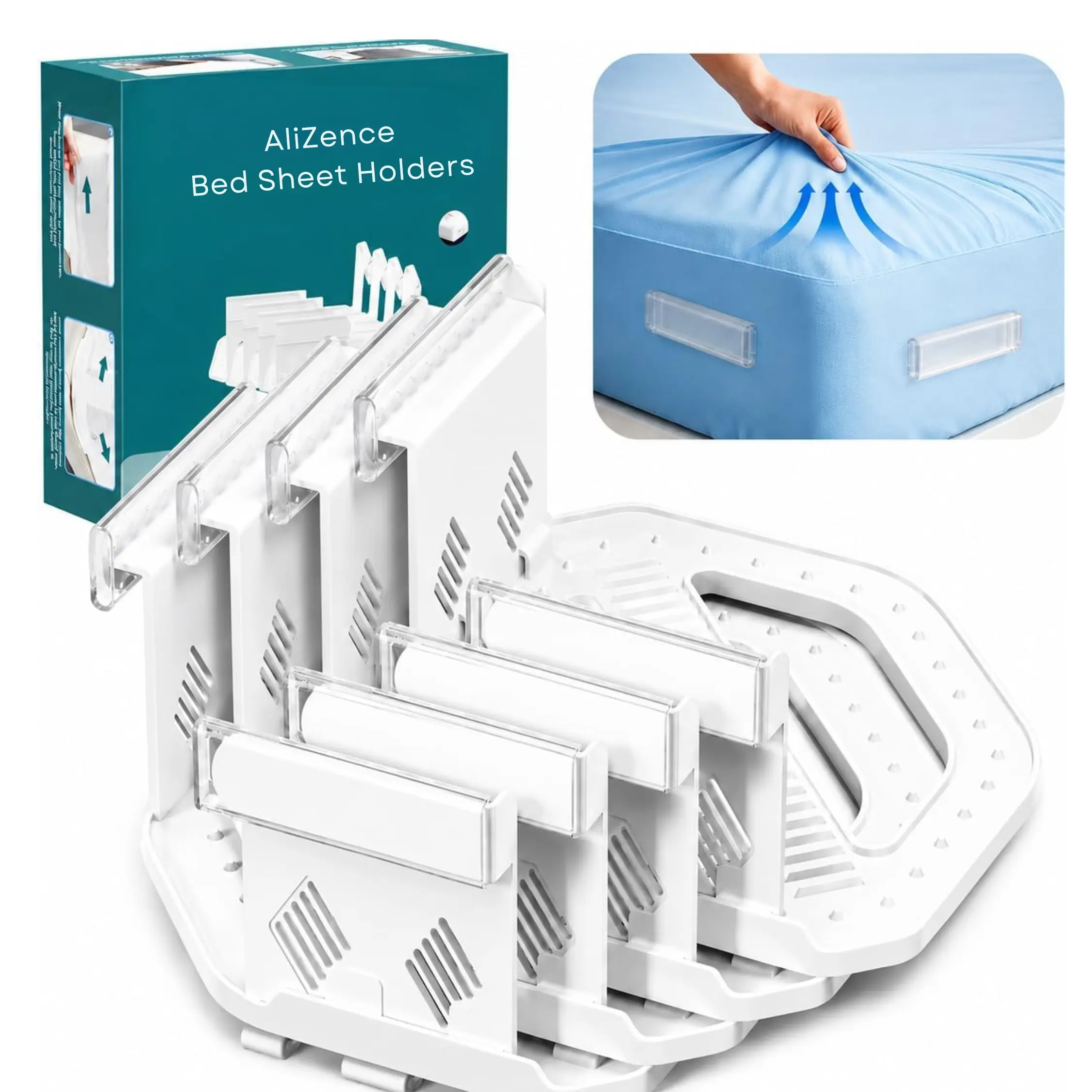 Bed Sheet Holders for Corners, Fitted Sheet Holders for Secure Grip, 4Pack | Heavy Duty Sheet Grippers Keep Sheets Firm & Tight, Bed Sheet Clips with Clear Lock Design, Easy Install for All Mattress